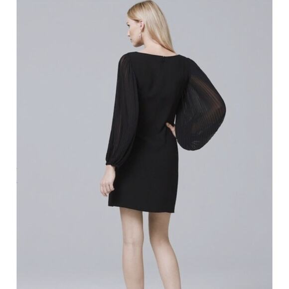 White House Black Market Pleated Chiffon Sleeve Shift Dress Women's Size 2 Black - Picture 2 of 10